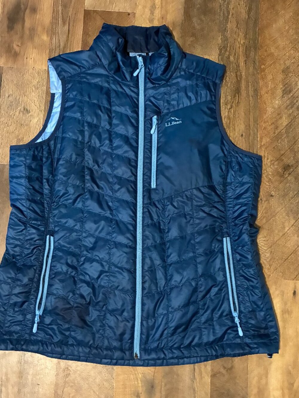 LL Bean PrimaLoft Packaway Vest Womens Blue Quilted Puffer Full Zip Jacket XL